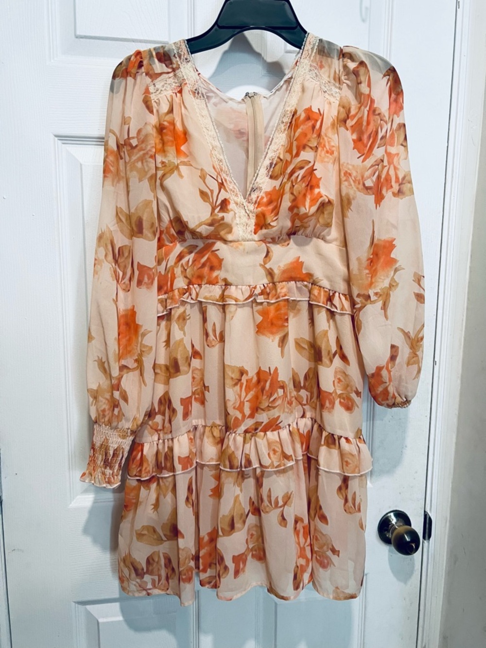 The Vintage Shop Cream Dress with Orange Floral Print